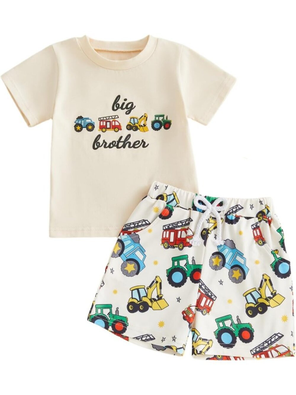 Toddler Summer Outfit Set for Boys - Vehicles Print Short Sleeve Tee & Shorts